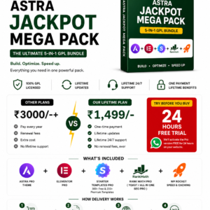 Astra Jackpot Mega Pack – Astra Pro + Elementor Pro + RankMath Pro + Yoast SEO Pro + All in One SEO Pro (GPL 5-in-1 Bundle)